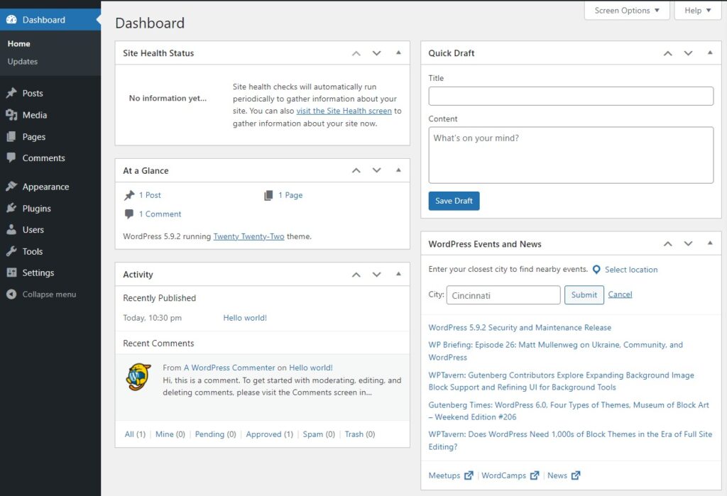 Giao diện wordpress thời đầu