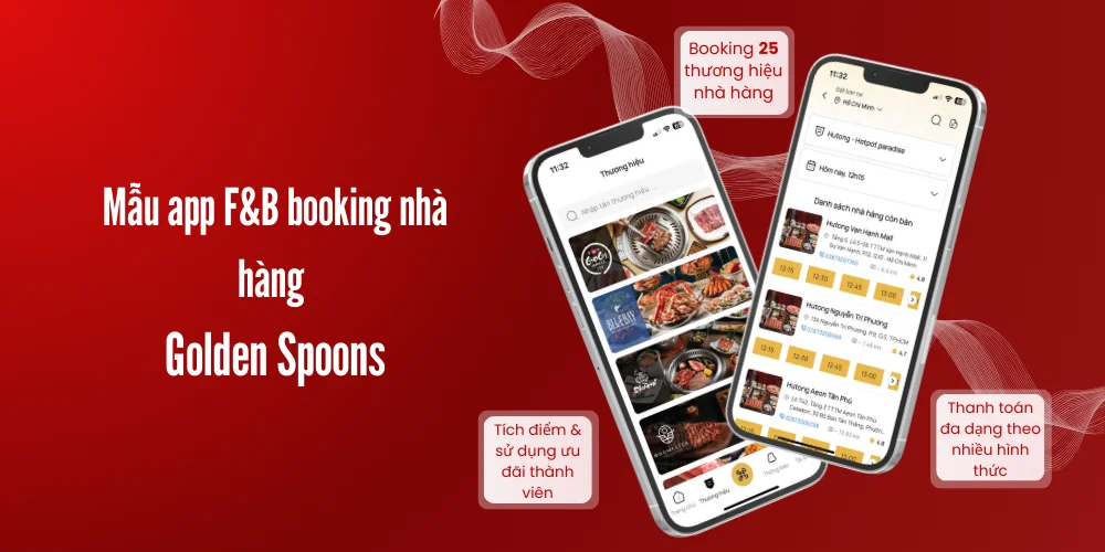 Mẫu app F&B booking nhà hàng – Golden Spoons