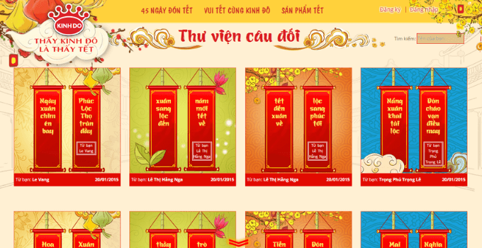 Các câu đối của khách hàng được trang trí tết cho website
